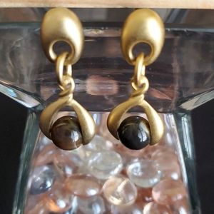 Unique Gold Earrings with Brownish Beads